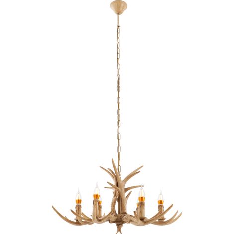 Lustre à 6 lumières, éclairage de lustre en bois de cerf, luminaire réglable de plafond de lustre d'Antler 220-240V (1/5)