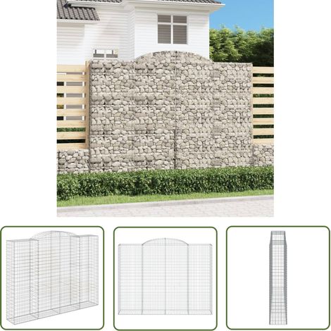 The Living Store Panier de gabions arqué 300x50x220/240 cm Fer galvanisé - Paniers De Gabions - Mur De Gabions - Décoration Jardin - Clôture Jardin - Barrieres Jardin (1/6)