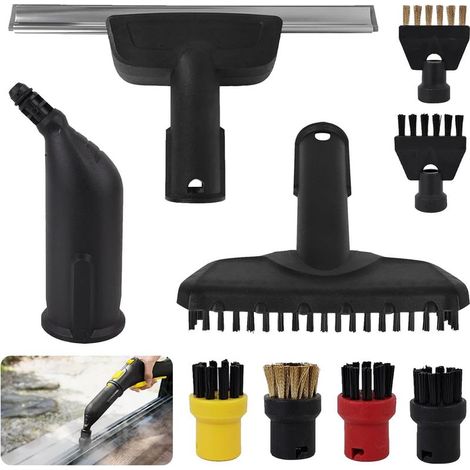 Pièces de rechange pour nettoyeur vapeur, 9 accessoires pour nettoyeur vapeur Karcher SC1 SC2 SC3 SC4 SC5, buse manuelle, brosse ronde, brosse à coulis, tête de brosse plate, buse électrique (1/5)