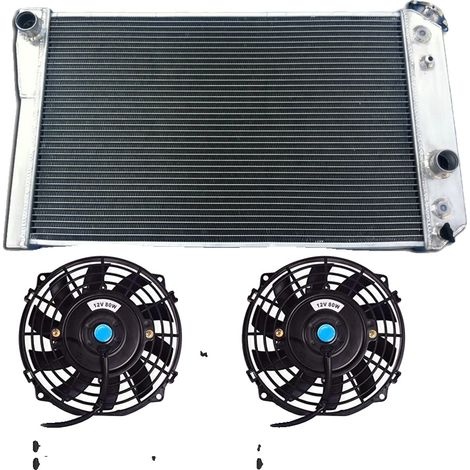 Radiador de aluminio, dimensiones del núcleo 600 mm x 375 mm x 45 mm, dimensiones totales 742 mm x 421 mm x 99 mm, entrada superior 35 mm, salida inferior 35 mm, compatible con conversiones Chevrolet (1/5)