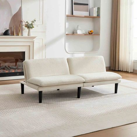 Canapé 2 places convertible 3 positions en beige,106/140/180°,Pieds ronds en plastique noir, velours côtelé, salon lounge relax