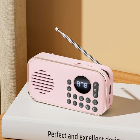 Mini radio FM de poche, portable avec une réception optimale, un son haute fidélité sans fil, haut-parleur Bluetooth, lecteur de carte TF et lecteur MP3 USB. (1/4)
