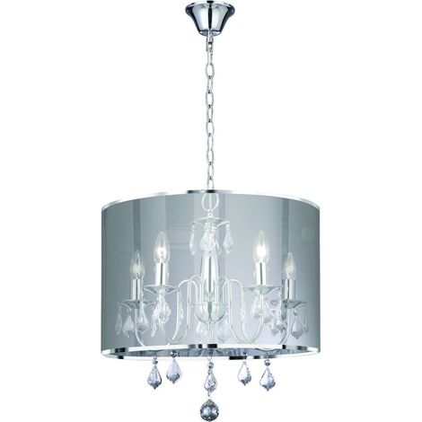Searchlight Venetian - Plafonnier à 5 ampoules à bras multiples, chrome, cristaux avec abat-jour, E14