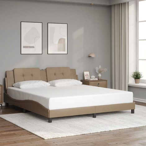 Cadre de lit avec tête de lit 180 x 200 cm, similicuir cappuccino, sans matelas - PANGIVO (1/5)