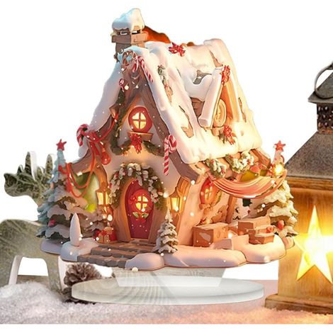 LED Light-Up Christmas House - 20x19cm Christmas Chalet Table Decorations, 2D Acrylic Winter Snow House
