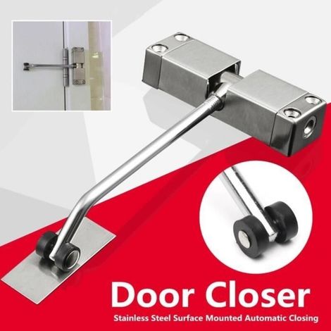 (Gray) 20-40kg Automatic Door Closer Stainless Steel Adjustable 175° 16x9.6x2cm