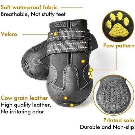 Bottes pour chien, chaussures imperméables pour chien, bottes pour chien avec semelles antidérapantes réfléchissantes et chaussures d'extérieur antidérapantes pour chiens de taille moyenne, lot (1/5)