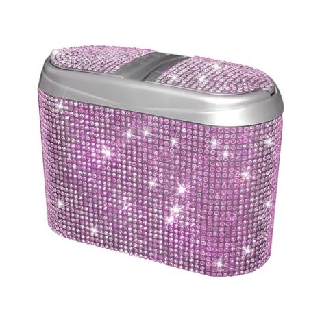 Mandark Bling Poubelle de voiture avec couvercle, joli diamant à suspendre, mini poubelle universelle pour voiture, maison, bureau (rose) (1/5)