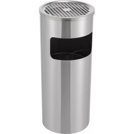 Standaschenbecher für Draussen Aussen, 30 Liter Edelstahl Mülleimer mit Aschenbecher, Entnehmbarer Inneneimer, Ø25 x 60 cm (Silber) (1/5)
