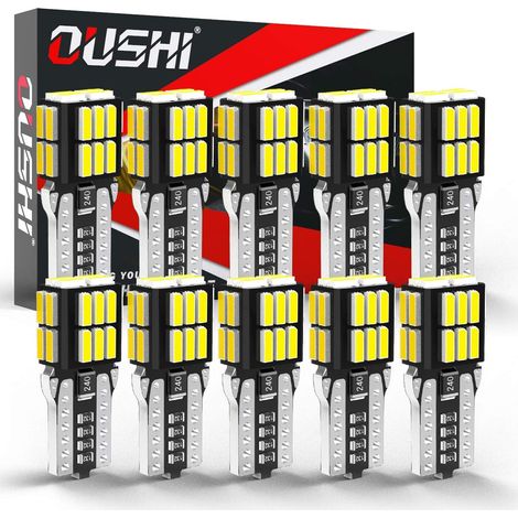 T10 W5W LED Car Bulbs, Lamp 194 168 2825 Xenon White 6500K 12V Car Replacement Interior Side Dome License Plate Parking Reserve Light (Pack of 10) (1/5)