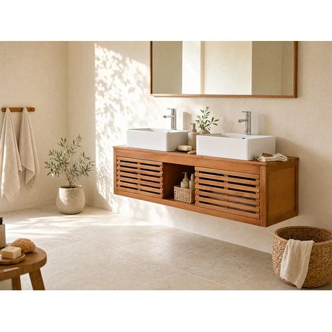 Mobile bagno sospeso con lavabo doppio 130 cm Antracite - PENEBEL