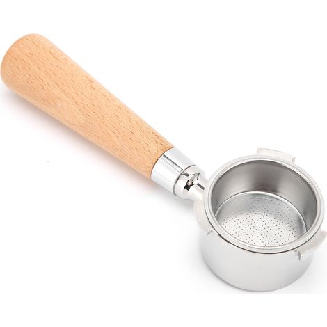 Kaffeefilterhalter aus Edelstahl, bodenlos, Ersatzfilter, 54 mm, Buchenholz (1/5)