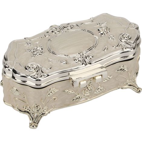 Petite boîte à bijoux vintage blanche, en alliage de zinc émaillé, idéale pour ranger et exposer des bijoux en métal. (1/5)