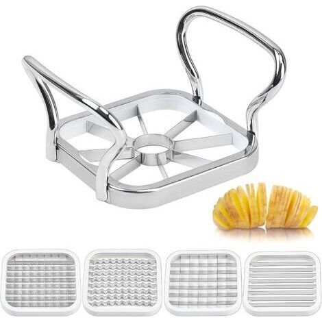BUNTHAUS Coupe-pommes 5 en 1 en acier inoxydable : coupe-fruits, coupe-frites, coupe-pommes multifonction, coupe-pommes, coupe-légumes, coupe-pommes, pour fruits, légumes, pommes de terre, pommes de (1/4)