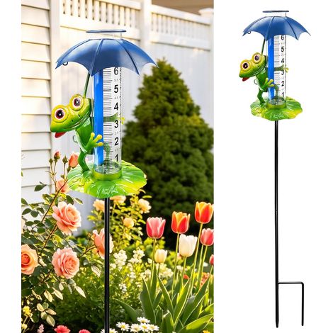 Pluviomètre d'extérieur pluviomètre décoratif avec motif grenouille et piquet de jardin Graduation facile à lire Piquet réglable Décoration de jardin et de terrasse. (1/5)