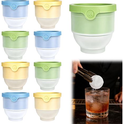 Eiswürfelformen-Set, 8 runde Eiswürfelformen mit Deckel, XXL, BPA-frei, Silikon, 6 cm, für Whisky-Cocktails, leicht zu entnehmen, stapelbar (1/5)