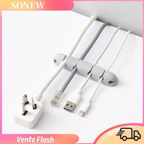 Clip De Support De Câble - Silicone Adhésif - Pour Organisation De Câbles De Chargement Et De Données - 10 x 2 cm - Gris - Lot De 1 (1/5)