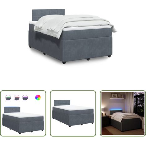 vidaXL Surmatelas - Sommier à lattes de lit et matelas gris foncé 120x190cm velours (1/5)