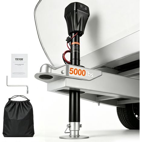 VEVOR Cric de Remorque Electrique, 2267 kg, Cric de Camping-car Robuste avec Connecteur a 2 Voies, Manivelle, LED, Plage de Levage 255-860 mm, Resistant aux Intemperies, pour Remorques Camping-cars (1/5)