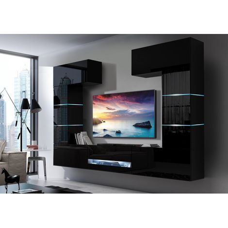 Ensemble meuble TV CONCEPT 60-60-HG-B-1-1A noir brillant 257 x 35 x 184-200 cm (1/2)