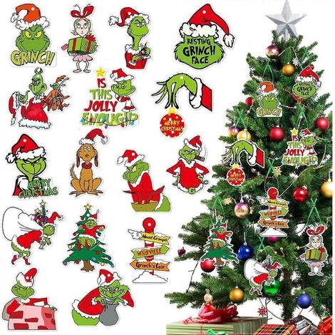32 décorations de Noël Grinch, pendentifs Grinch à suspendre au sapin de Noël, articles de fête pour les fêtes d'hiver (32 pièces) (1/5)