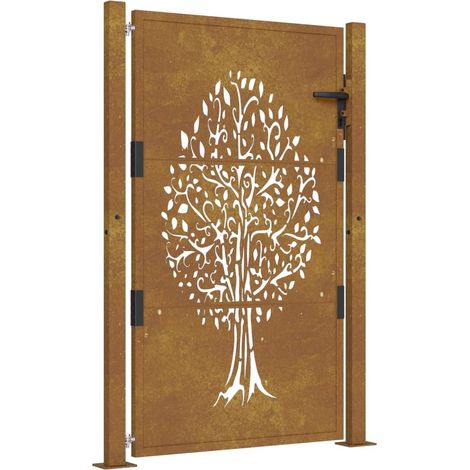 Portail de jardin 105x130 cm acier corten conception de l'arbre vidaXL