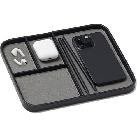 Plateau de Rangement en Cuir Pu, Vide Poche Cuir, 30,2 x 20,2 cm Organiseur de Bureau Noir, Plateau de Chevet Moderne, pour Entrée, Table, Clés, Portefeuille, Montre, Changement (1/5)