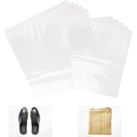 Cellophane Transparent 100 Pièces, Sacs Auto-adhésifs Plastique OPP Sachet pour Biscuits, Bonbons, Noix, Bijoux (30 x 46 cm + 23 x 30 cm) (1/5)