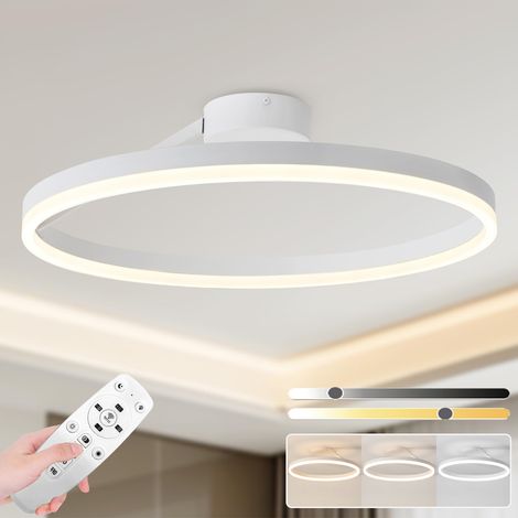 Plafonnier LED à intensité variable avec télécommande, lustre LED moderne, plafonnier rond de 30 cm, 3 températures de couleur (3000 K-6000 K), blanc (1/5)