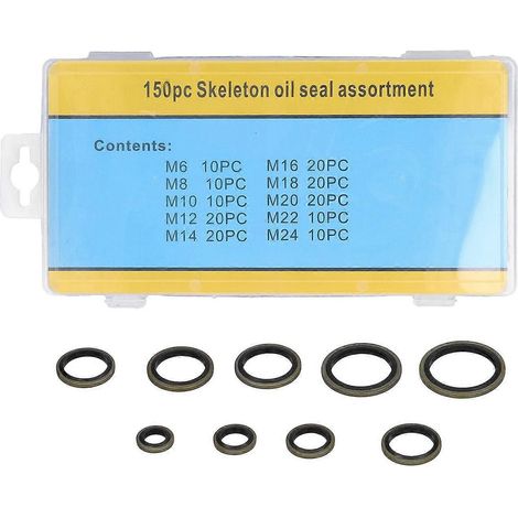 Assortiment de 150 rondelles d'étanchéité métalliques résistantes à l'huile pour dispositifs mécaniques automobiles (1/4)