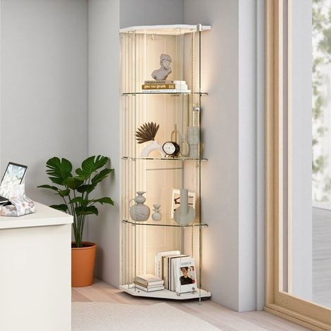 Vitrina de Vidrio - Pentagonal - LED - 5 Niveles - Diseño Minimalista Blanco 162cm (1/5)