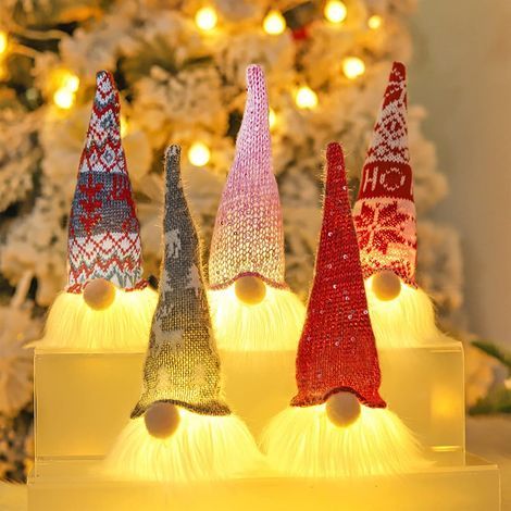 5 Pcs Lutin De Noel Decoration,GNOME De Noel Lumineux, Elfe en Peluche a Suspendre, Décorations Kit, Arbre De Noël Cheminée Décor (1/5)