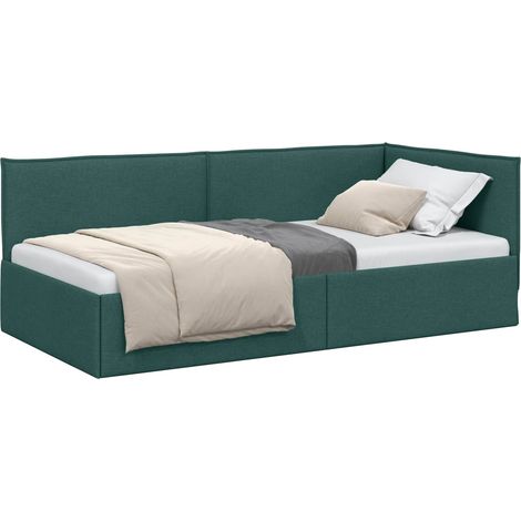 Estructura de cama en esquina Verde oscuro 90 x 190 cm tela vidaXL