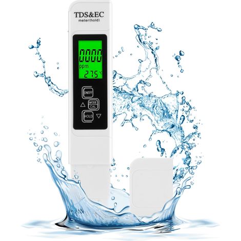TDS Appareil de mesure de l'eau potable, 3 en 1, TDS/EC ppm, avec rétroéclairage, testeur de qualité de l'eau pour piscine, eau potable, aquarium, piscine (1/5)