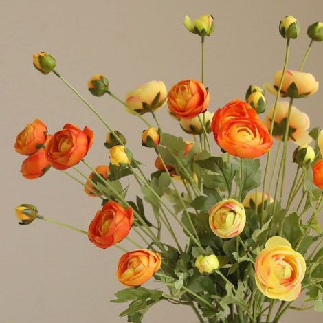 Camélia artificiel à 8 têtes, petite fleur artificielle effet rosée, pour salon ou table basse. Décoration pour table basse ou table à thé. (1/5)