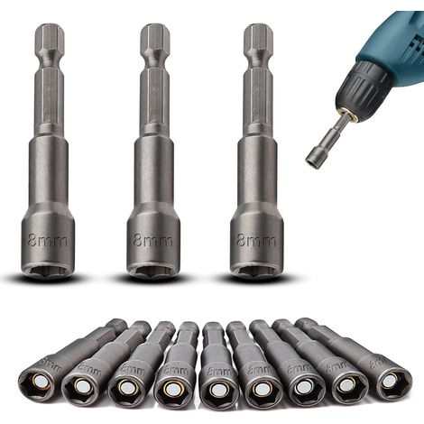 12 Pieces Magnetic Impact Socket 8 mm Adapter 1/4 Inch Hex Bit Impact Driver Bit for Cordless Hand Drill (1/5)