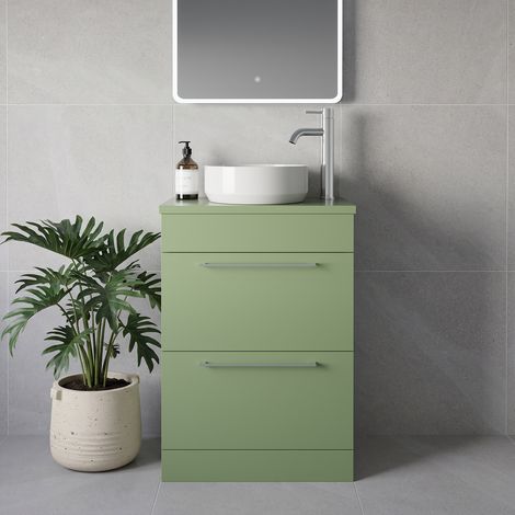 Napoli 390 Olive Green 600mm 2 Drawer Vanity Unit for Countertop Basins - 600mm - Chrome 320mm Handle