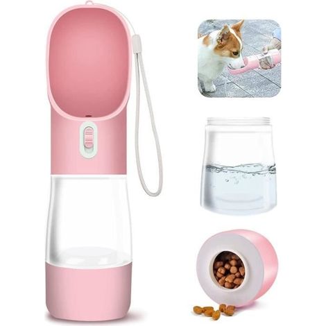 Gourde pour Chien 2 en 1, Distributeur d'eau et Nourriture Portable Gourde Chien Chiot Chat Animaux Voyage Water Drink Bouteille (1/4)