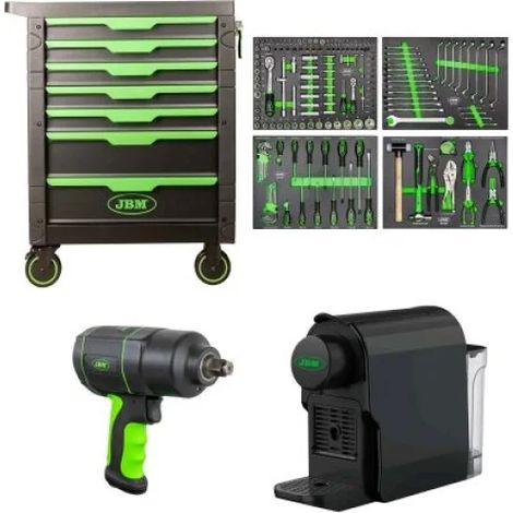 JBM SERIE495E Carrello a 7 cassetti e avvitatore pneumatico da 1/2" con macchina da caffè (1/4)