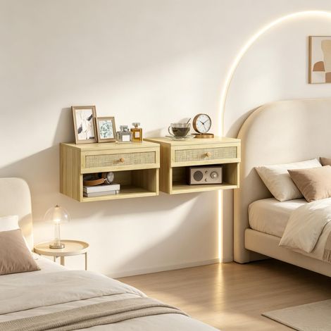 Mesita auxiliar de pared, mesita de noche colgante, mesa de almacenamiento resistente (solo con 2 mesitas de noche) (1/5)