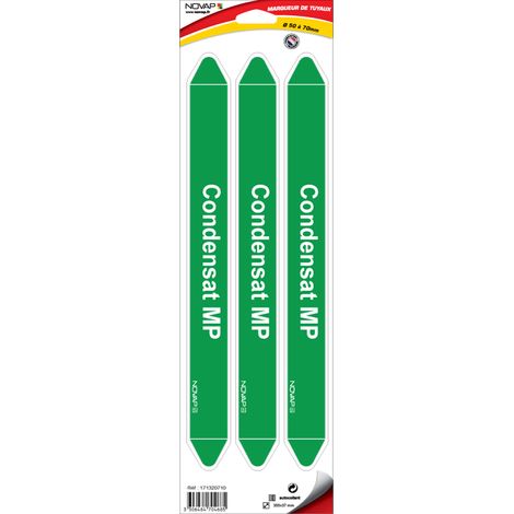 Planche de 3 marqueurs de tuyauterie 355 x 37 mm pour Ø 50 à 70 mm - Condensat MP - 4704685