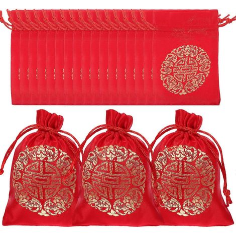 Lot de 20 pochettes à bijoux, sacs cadeaux à cordon, sachets pour bonbons du Nouvel An (1/5)