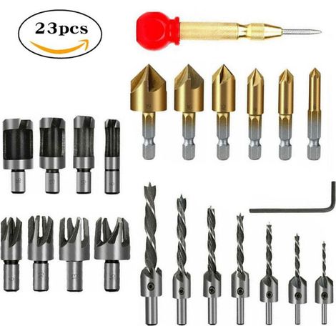 23 Outils De Forage Pour Chanfreinage Du Bois, ensemble de forets à fraiser pour le travail du bois incluent 8pcs outil de cou (1/4)