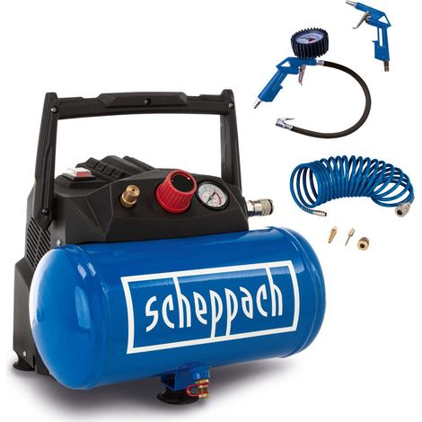 [NEUWERTIG] [NEUWERTIG] Scheppach Kompressor HC06 mit Zubehörset  230V  1200 W Leistung  8 bar Arbeitsdruck  6 L Kesselvolumen  200 L/min Ansaugleistung  inkl. Zubehör (1/5)