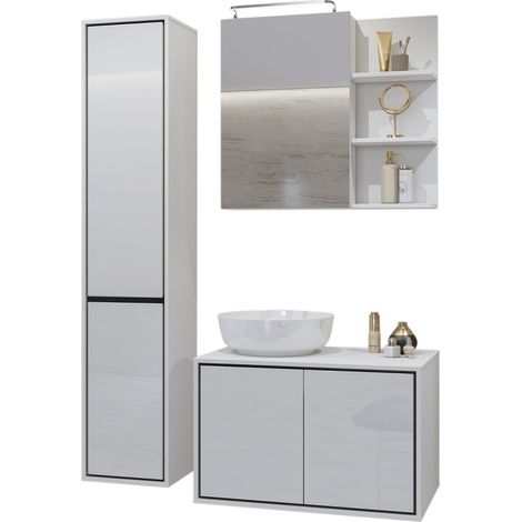 Set di 3 mobili da bagno della collezione GOBI in bianco e nero.