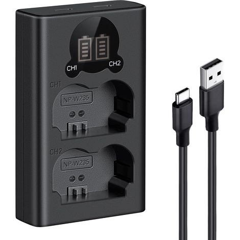NP-W235 Batterie Chargeur avec Double Emplacement et écran LCD, Chargeur Micro USB et Type-C pour X-T5, X-T4, GFX 100S, X-H2S, GFX 50S II, VG-XT4 (1/5)