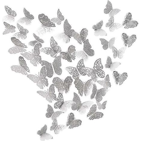 Lot de 36 papillons décoratifs 3D, stickers muraux papillons, décoration murale amovible pour chambre de bébé (rose rouge) (1/5)