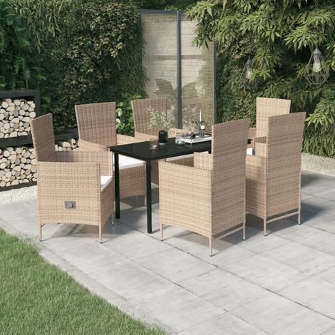 Juego de comedor de jardín 7 piezas con cojines beige vidaXL (1/5)