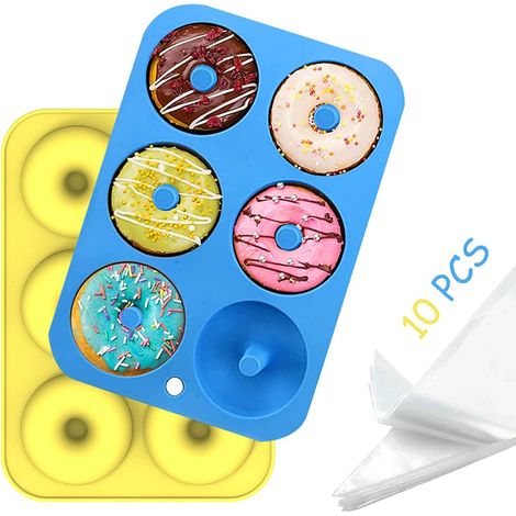 Silicone Donuts Mold Donuts Patisserie- 2 Silicone Mold for Donuts, 10 Cake Bags - Non-Stick Silicone Donut Baking Pan for Cakes, Cookies, Bagels, Muffins (1/5)