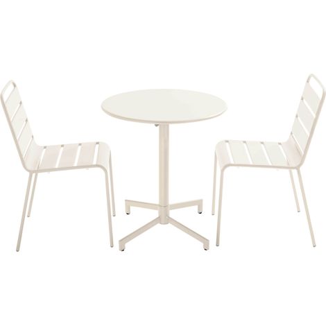 Ensemble table de jardin et 2 chaises en métal ivoire - Palavas (1/5)